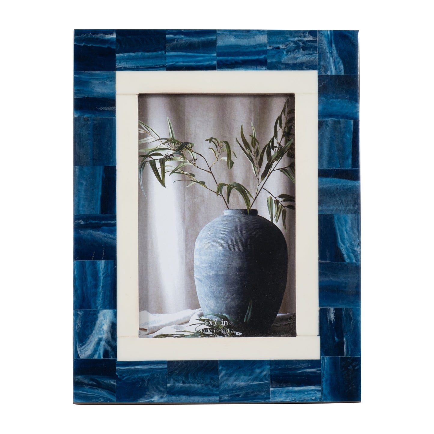 Resin, 5x7 Navy & White Border Photo Frame, Navy/w