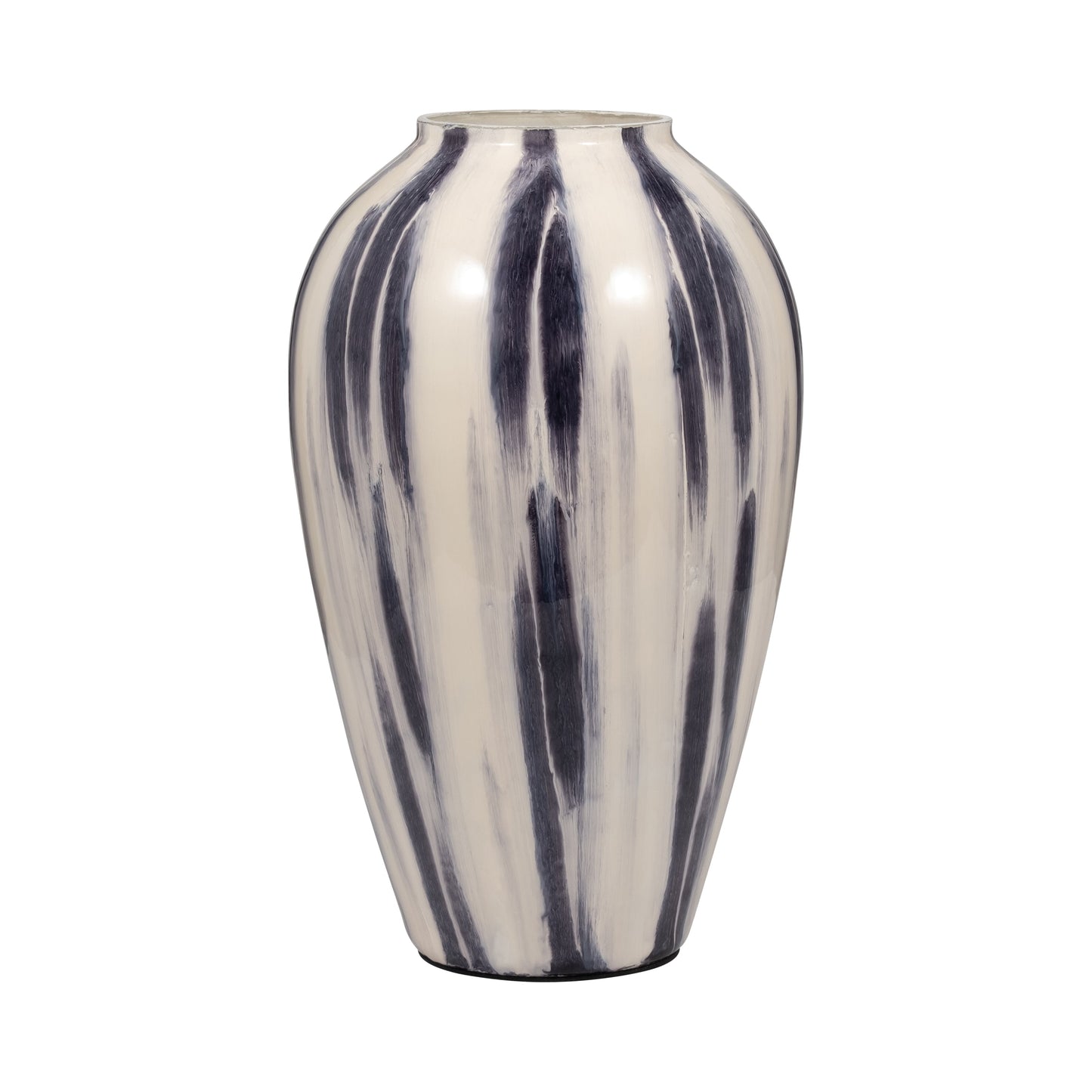 Glass, 17" Striped Vase, Black/white