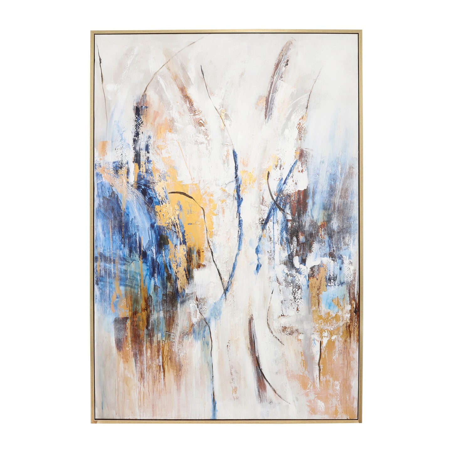 74x50 Framed Hand Painted Abstract Canvas, Multi