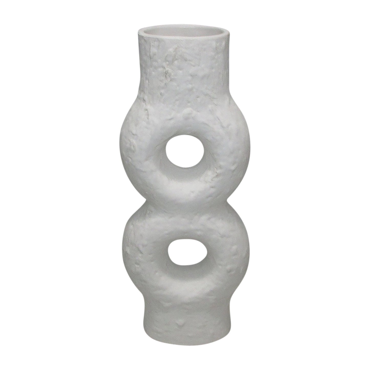 Cer, 13" Textured Stacked Circles Vase, White