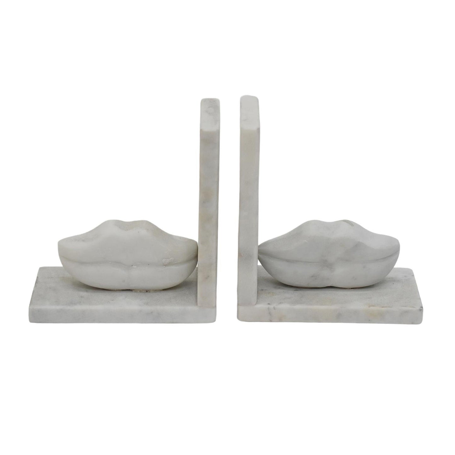 S/2 5" Lips Marble Bookends, White