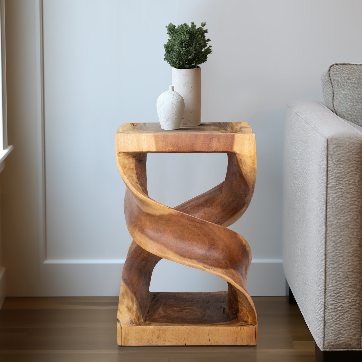Wood, 18" Twisted Accent Table, Natural