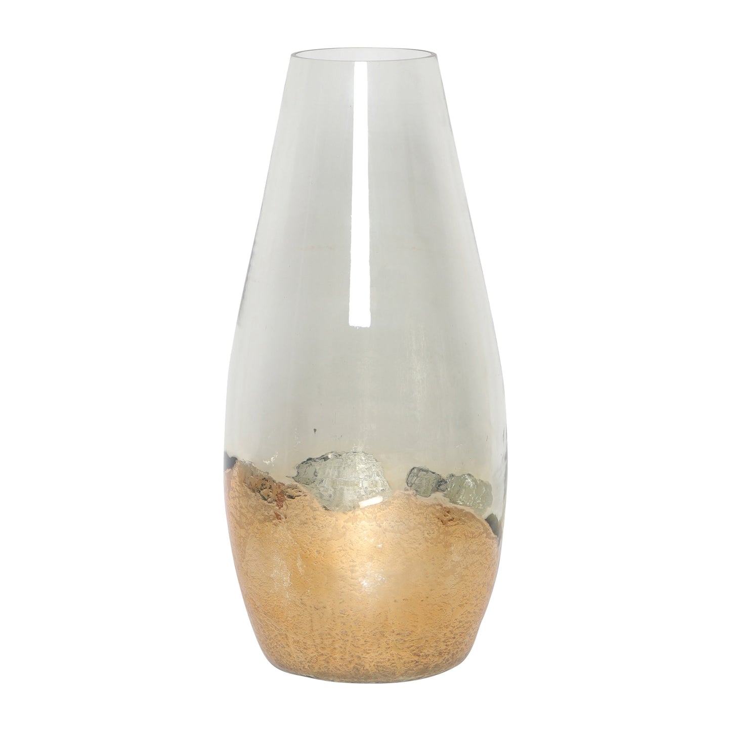 Glass, 15" Gold Dipped Vase, Clear