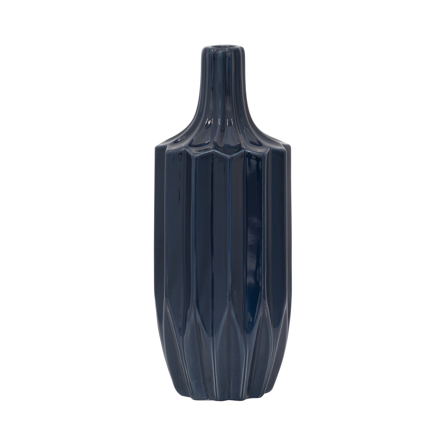 Cer, 13" Fluted Vase, Navy