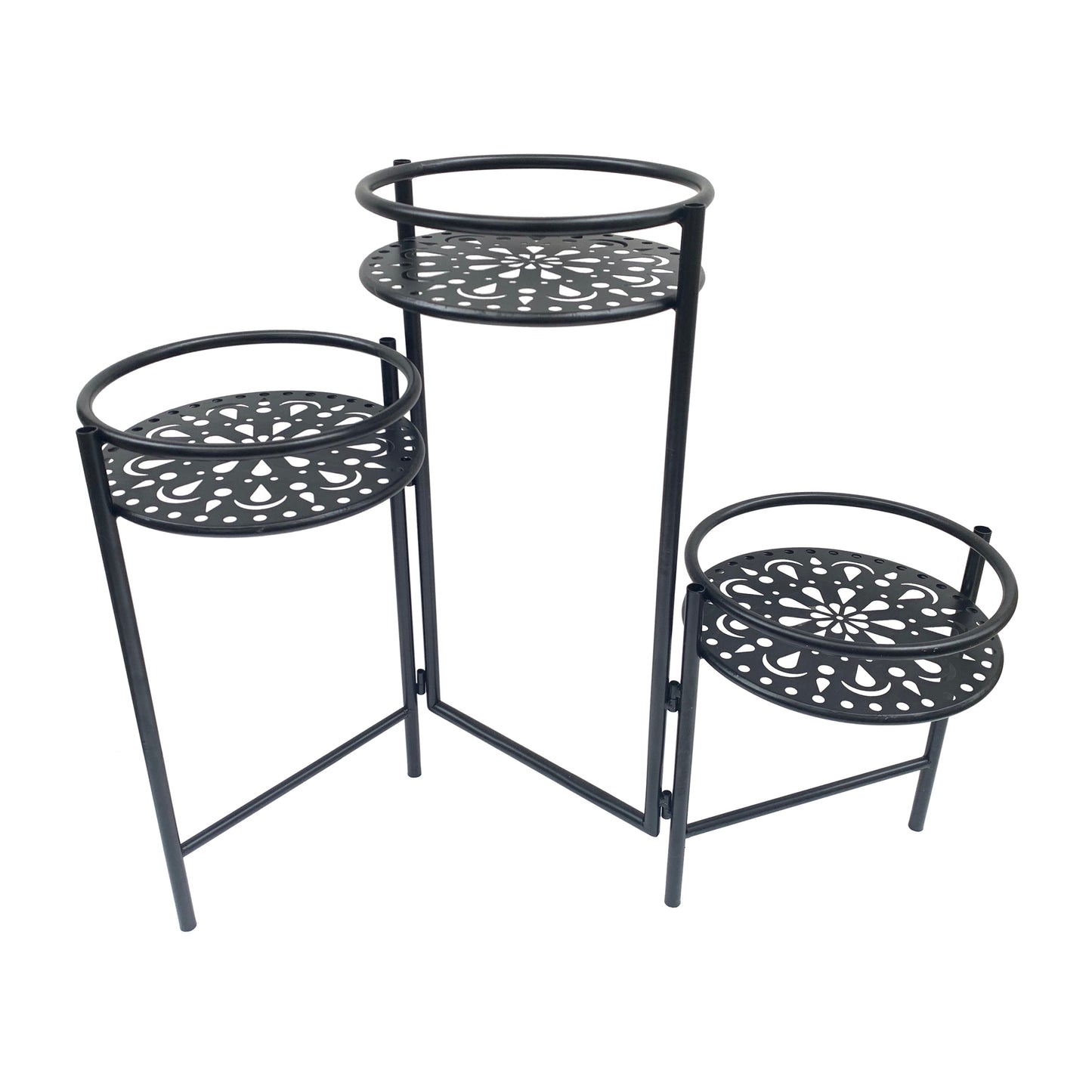 Metal, 22" Folding 3-tier Plant Stand, Black