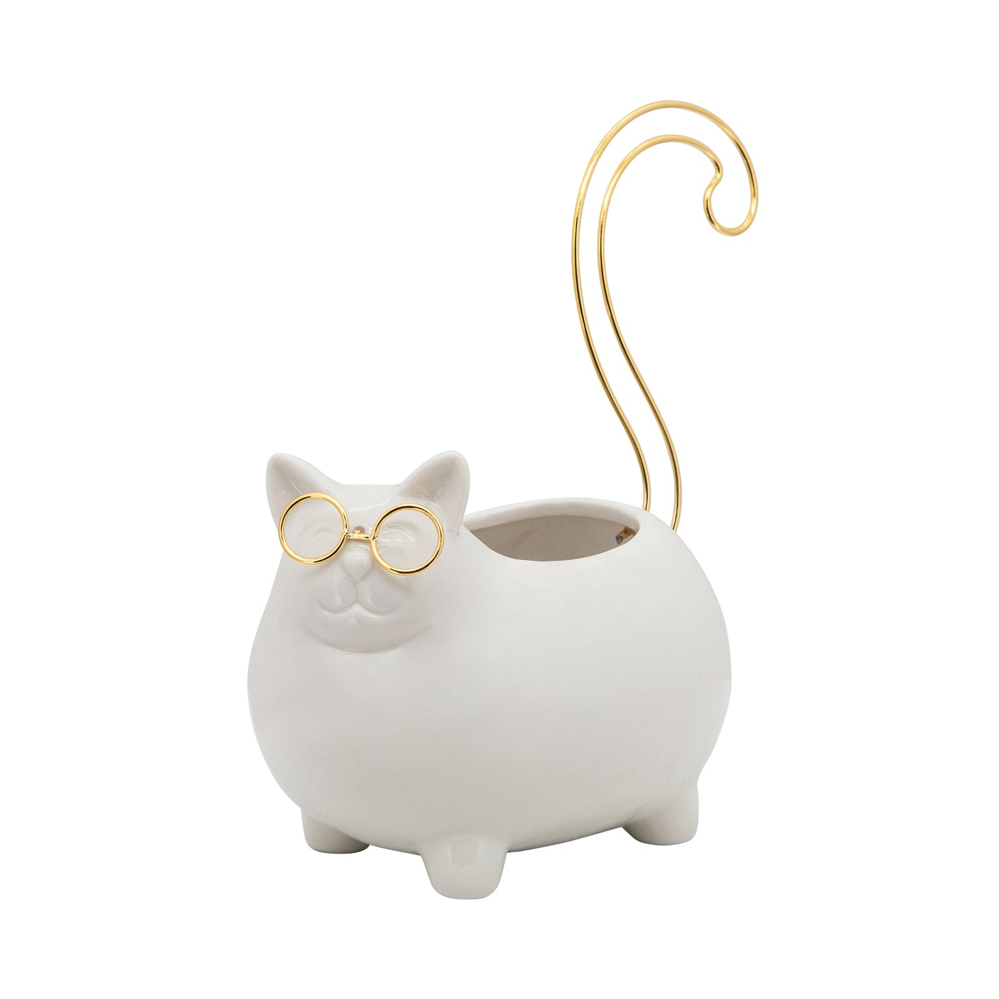 8"h Kitty Trinket Tray, White