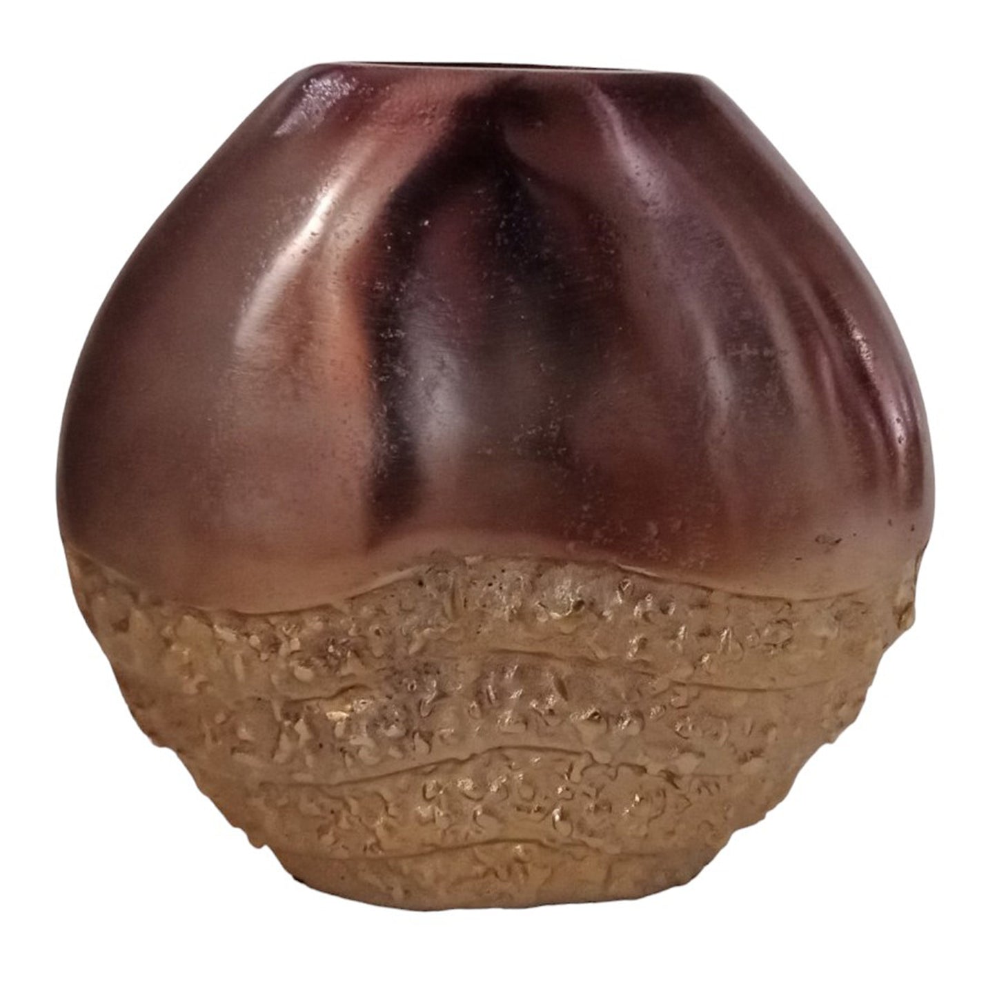 Metal, 12" Ridged Round Vase, Black/gold