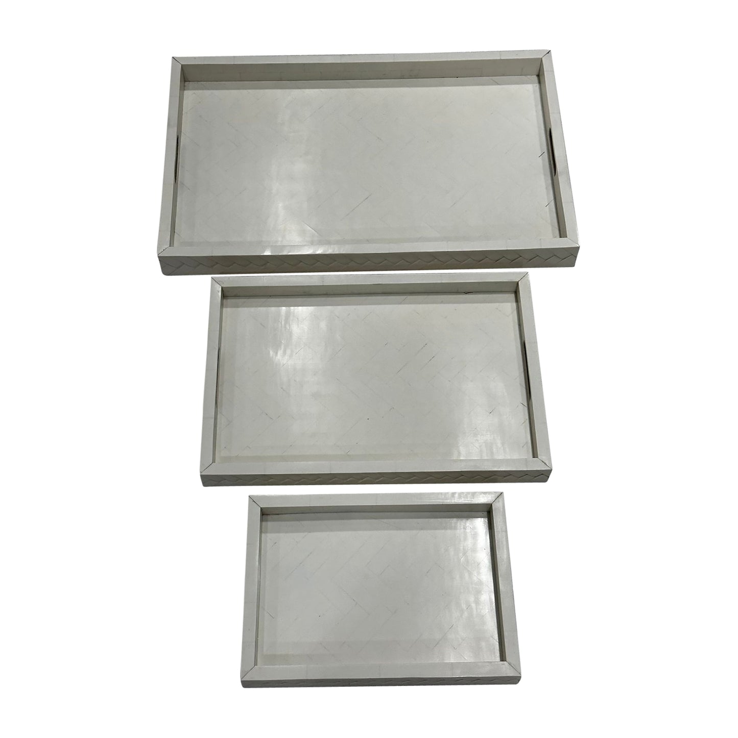 Resin, S/3 13/18/24 Woven Trays, Ivory