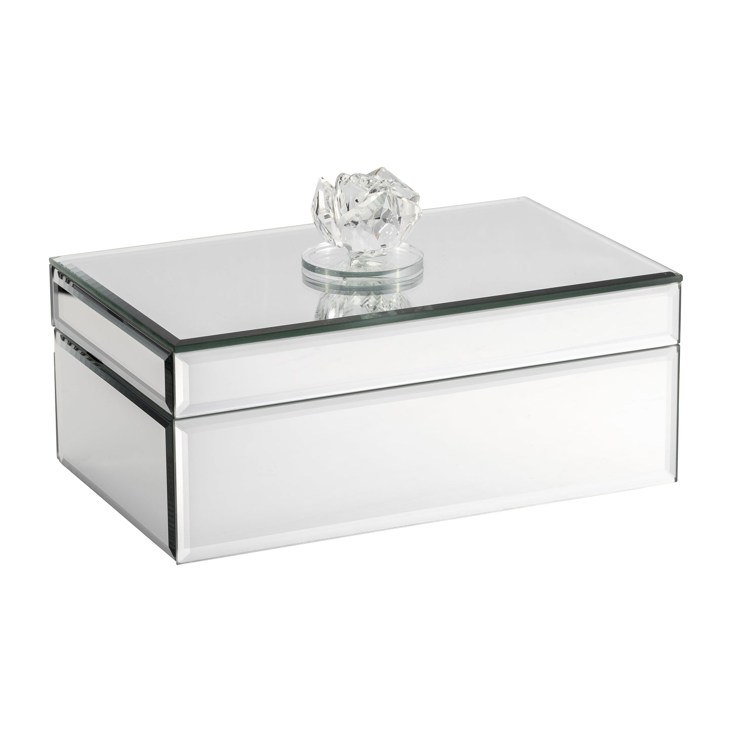 Glass, 8"d Rec Jewelry Box Flower Top, Clear