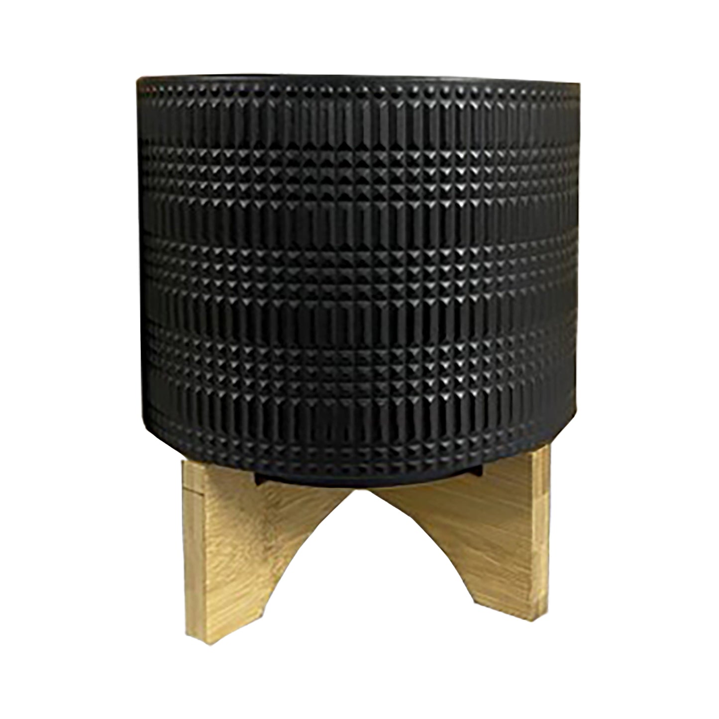 Cer, 8" Tribal Planter W/ Stand, Black