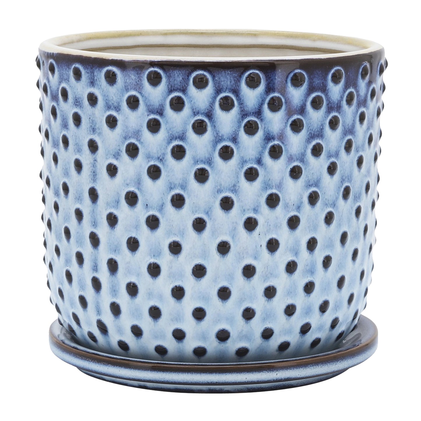 Cer, S/2 5/6" Dotted Planter W/ Saucer, Blue