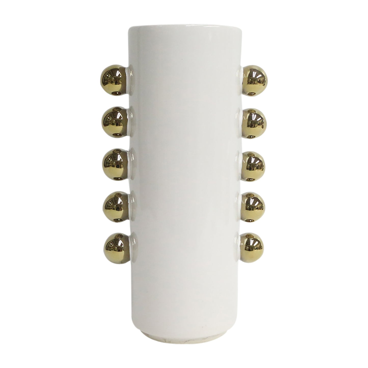 Cer, 13" Vase W/ Side Knobs, White/gold