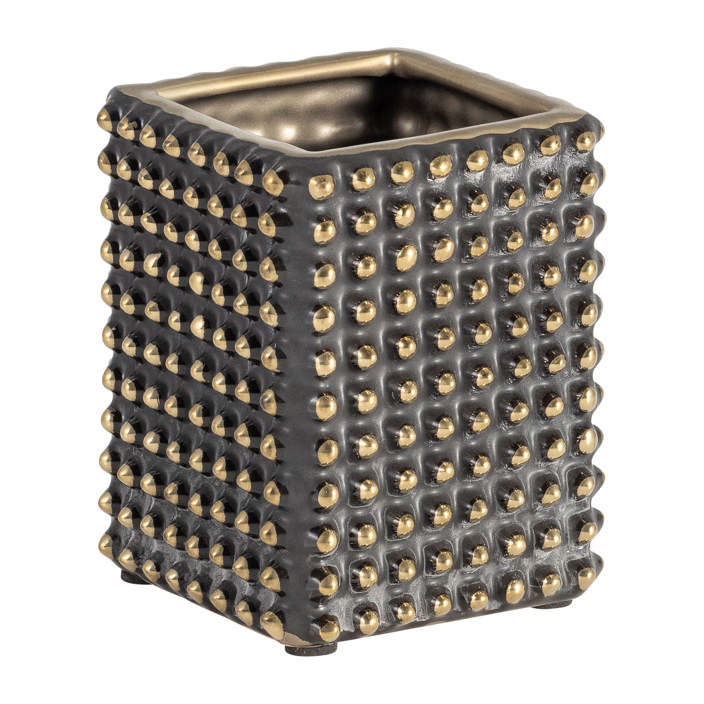 Cer, 4"h Spikey Pen Holder, Black/gold