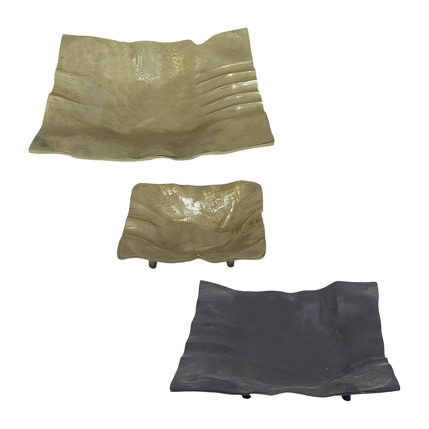 Metal, S/3 9/14/16" Textured Square Trays, Multi