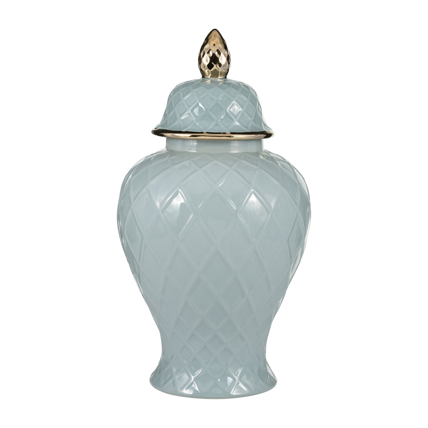 Cer, 20"h Rope Temple Jar, Blue/gold