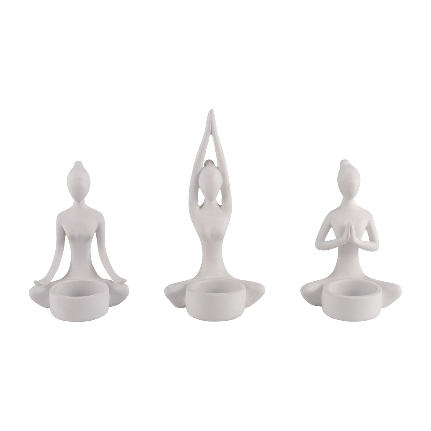 S/3, 7"h Resin Yoga Women Tealight Holder, Wt