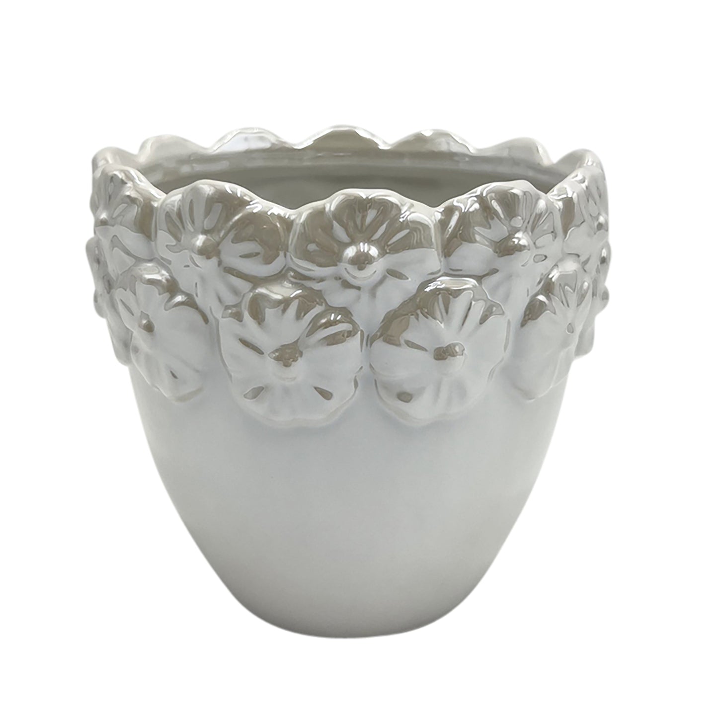 6" Iridescent Floral Crown Planter, Ivory