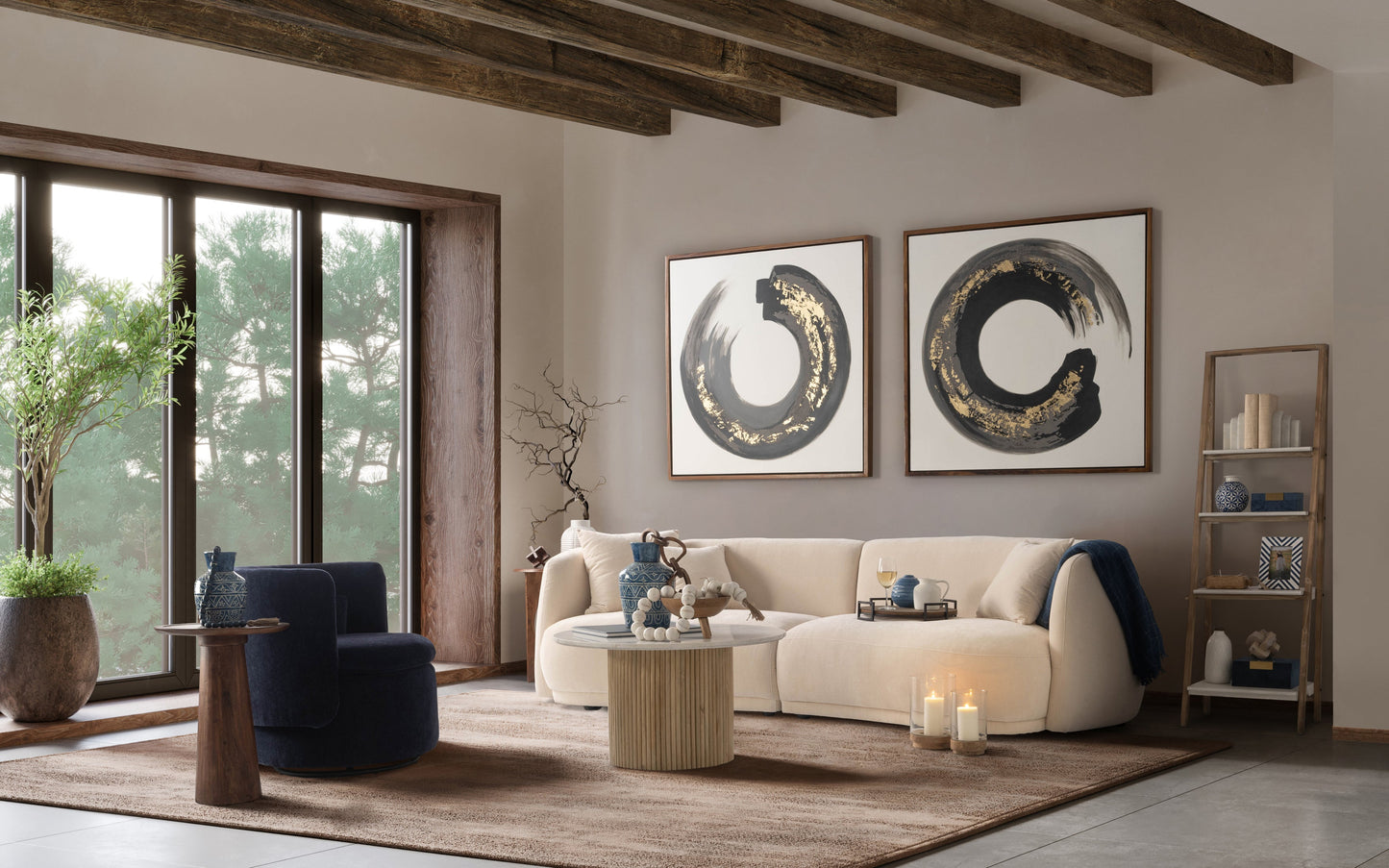 4-seat Curved Sofa, Ivory/beige 2boxes