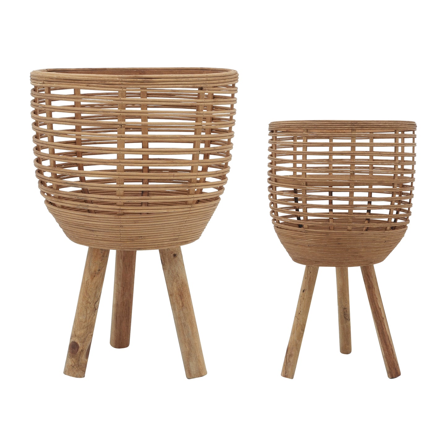 Bamboo, S/2 11/13"d Woven Planters, Brown