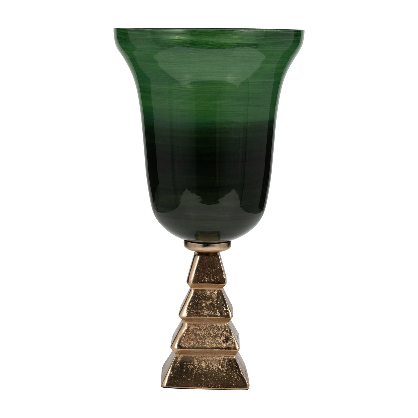Glass, 19" 5th Ave Vase On Stand, Green/gold