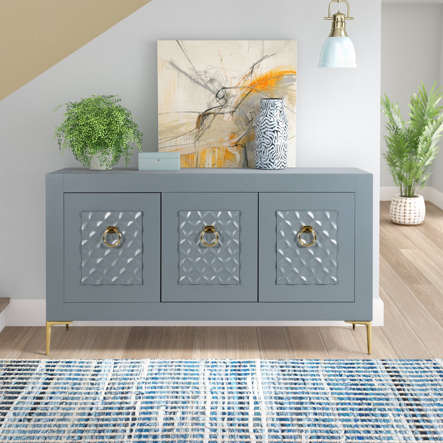 Wood, 78x39 Console Cabinet, Gray/gld, Kd