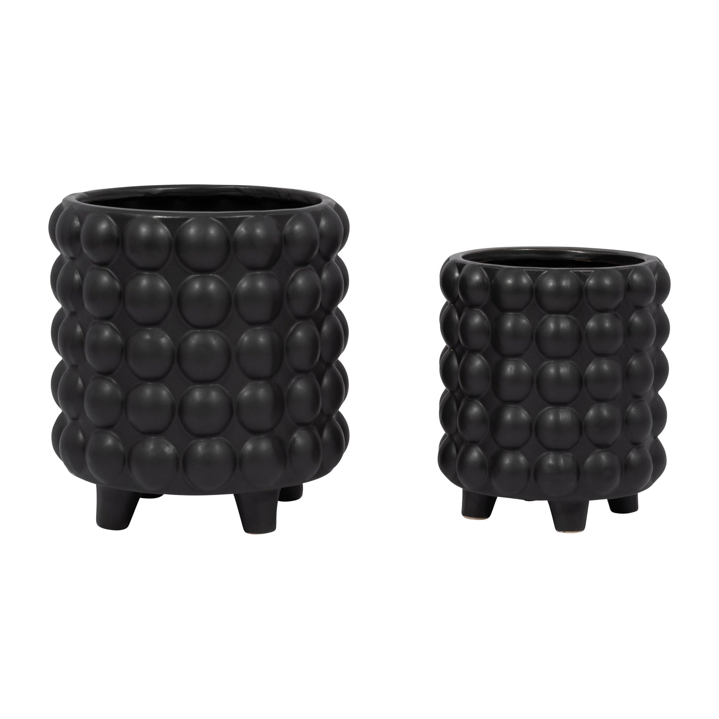 S/2 6/8" Bubble Planters, Matte Black