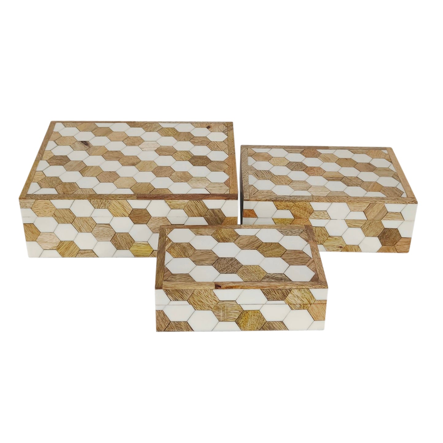 Resin, S/3 6/7/9" Hexagon Inlay Boxes, White