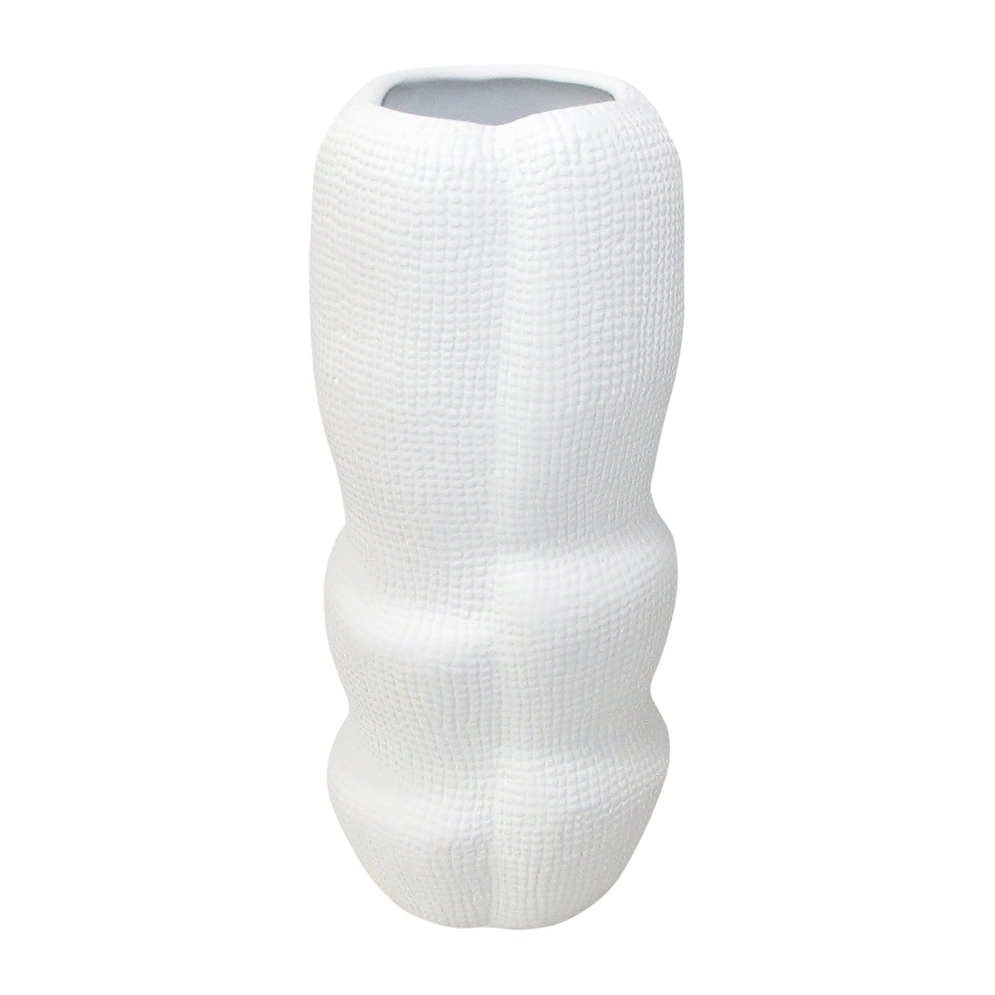 Cer, 12" Waffle Texture Organic Vase, White