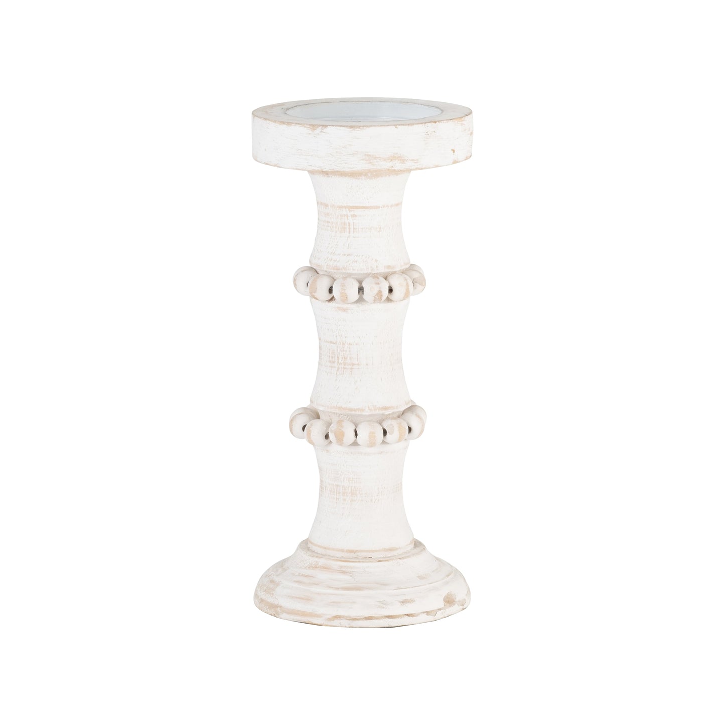 Wood, 11" Antique Style Candle Holder, White