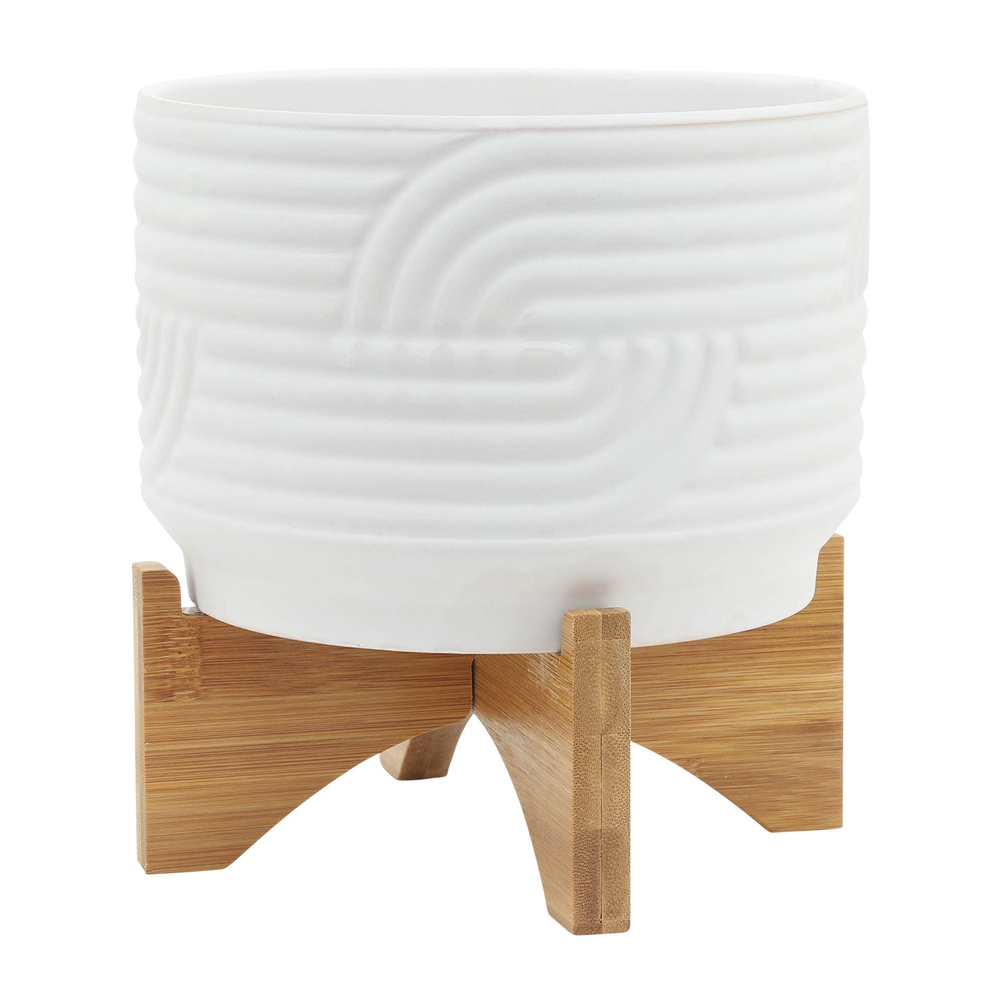 Cer, 7" Abstract Planter On Stand, White