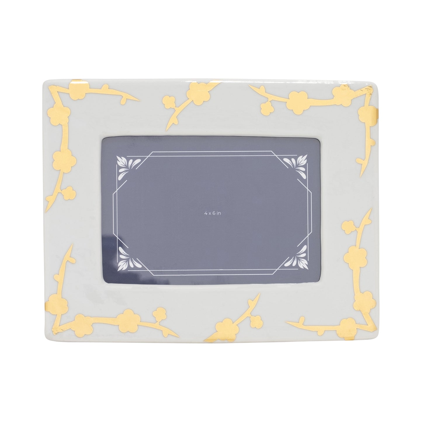 Cer, 4x6 Cherry Blossom Photo Frame, Gold/white