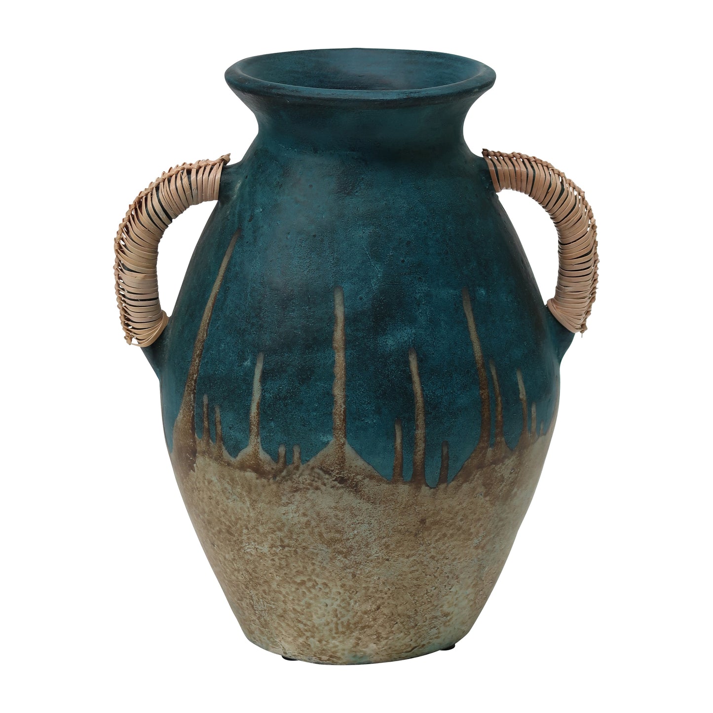 Terracotta, 12"h Eared Vase, Blue/ivory