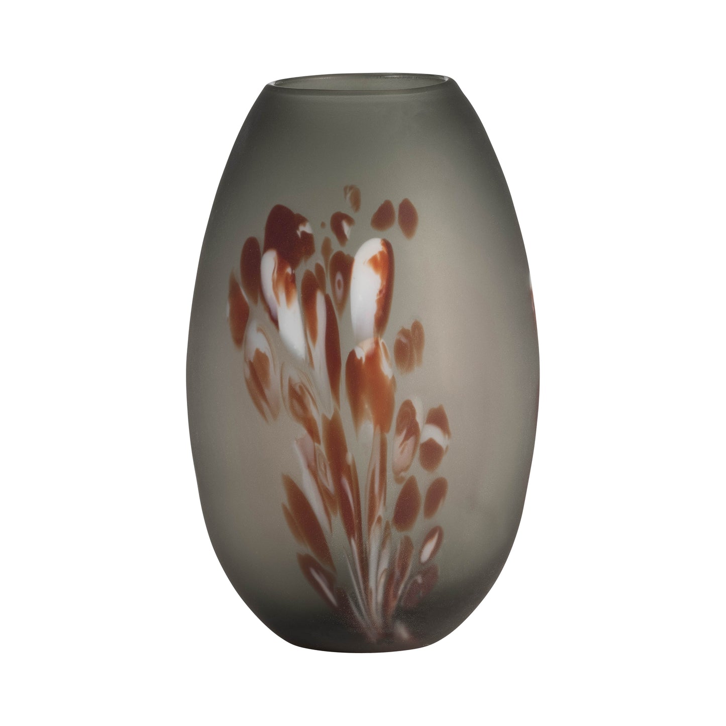 Glass, 12''h, Frosted Vase With Red Detail-gray