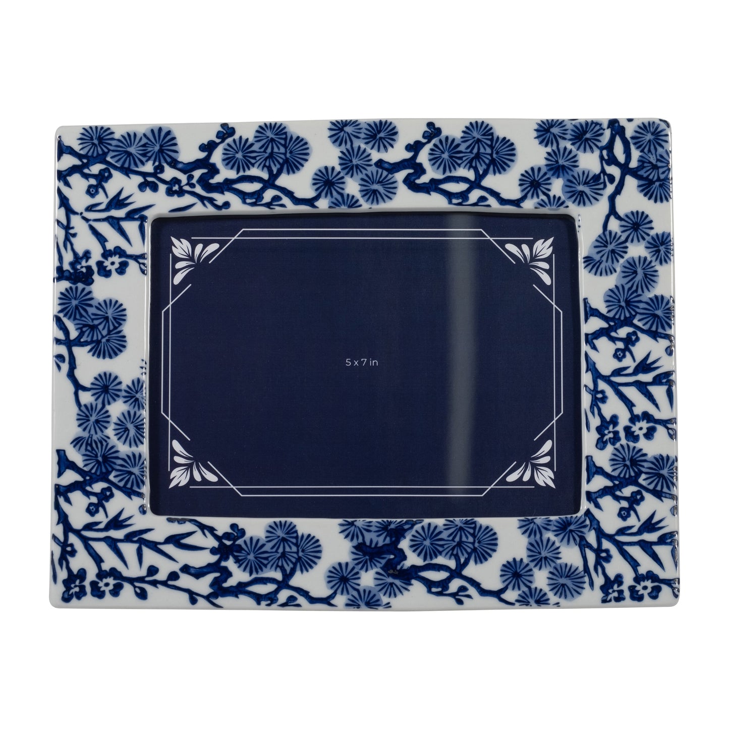 Cer, 5x7 Hibiscus Chinoiserie Photo Frame, Blue/wh