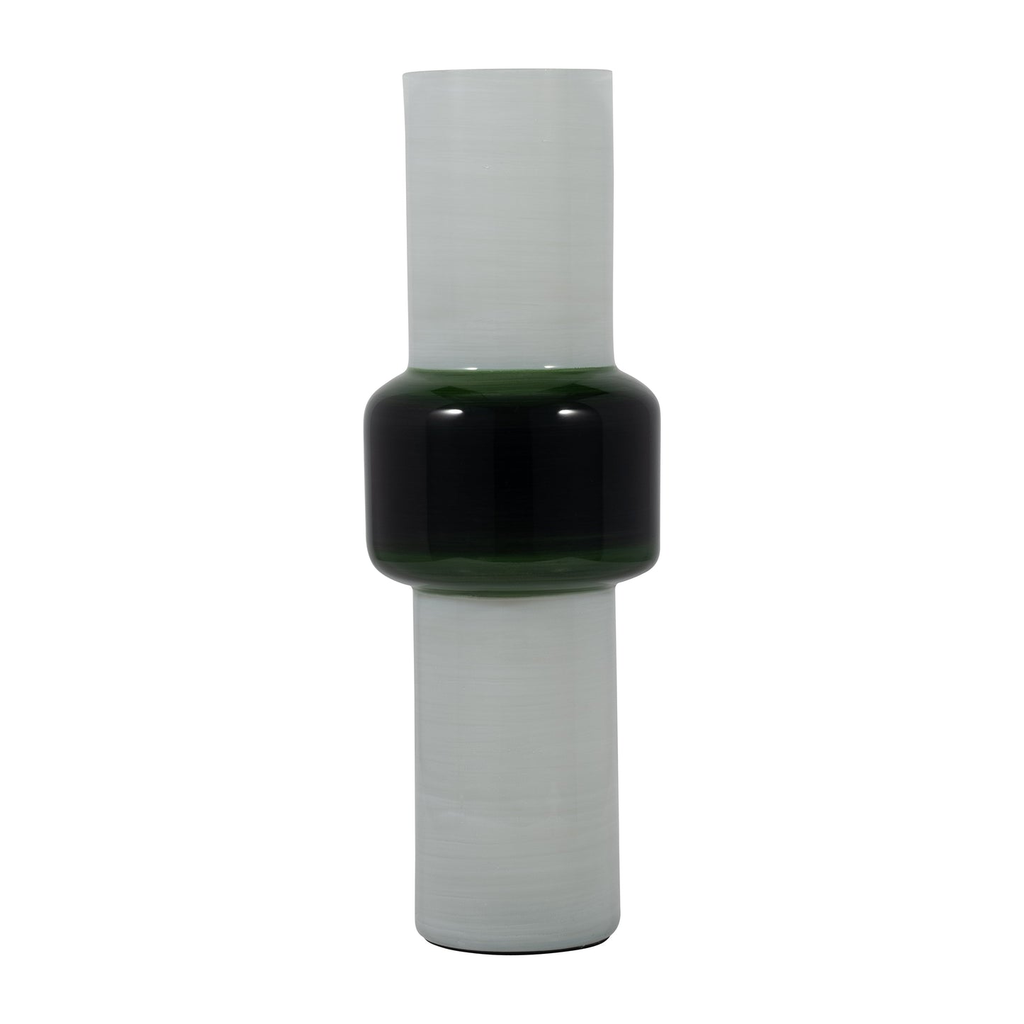 Glass, 19" Modern Cylinder Vase, White/green