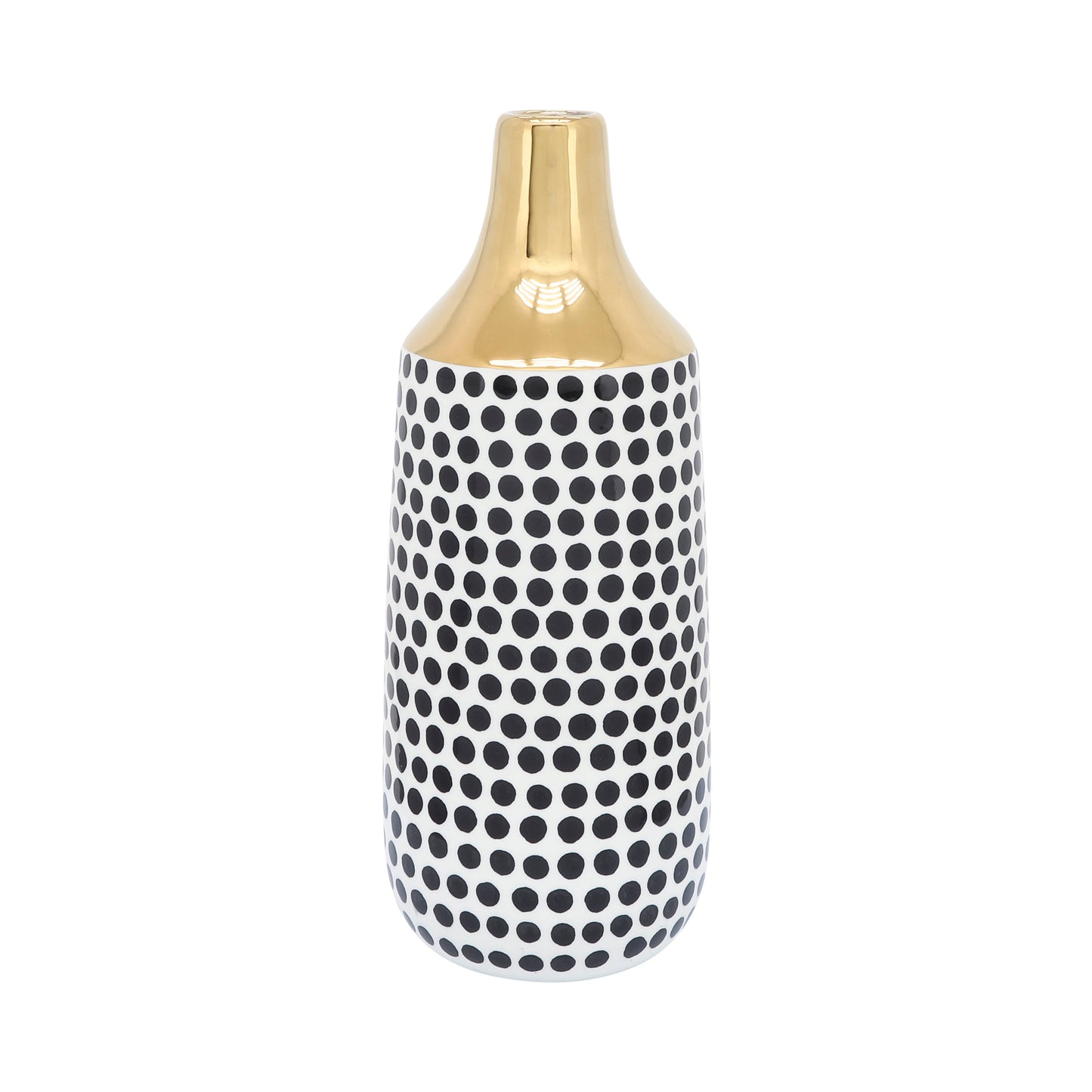 Cer, 16"h Polka Dots Vase, Gold/white