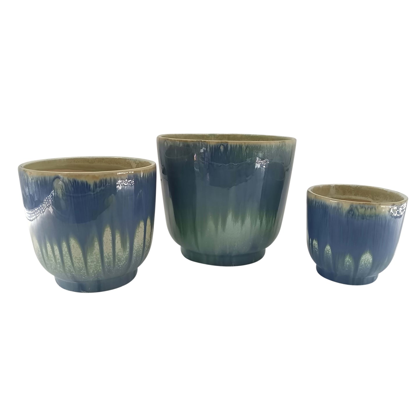 S/3 6/8/10" Reactive Finish Planters, Light Blue