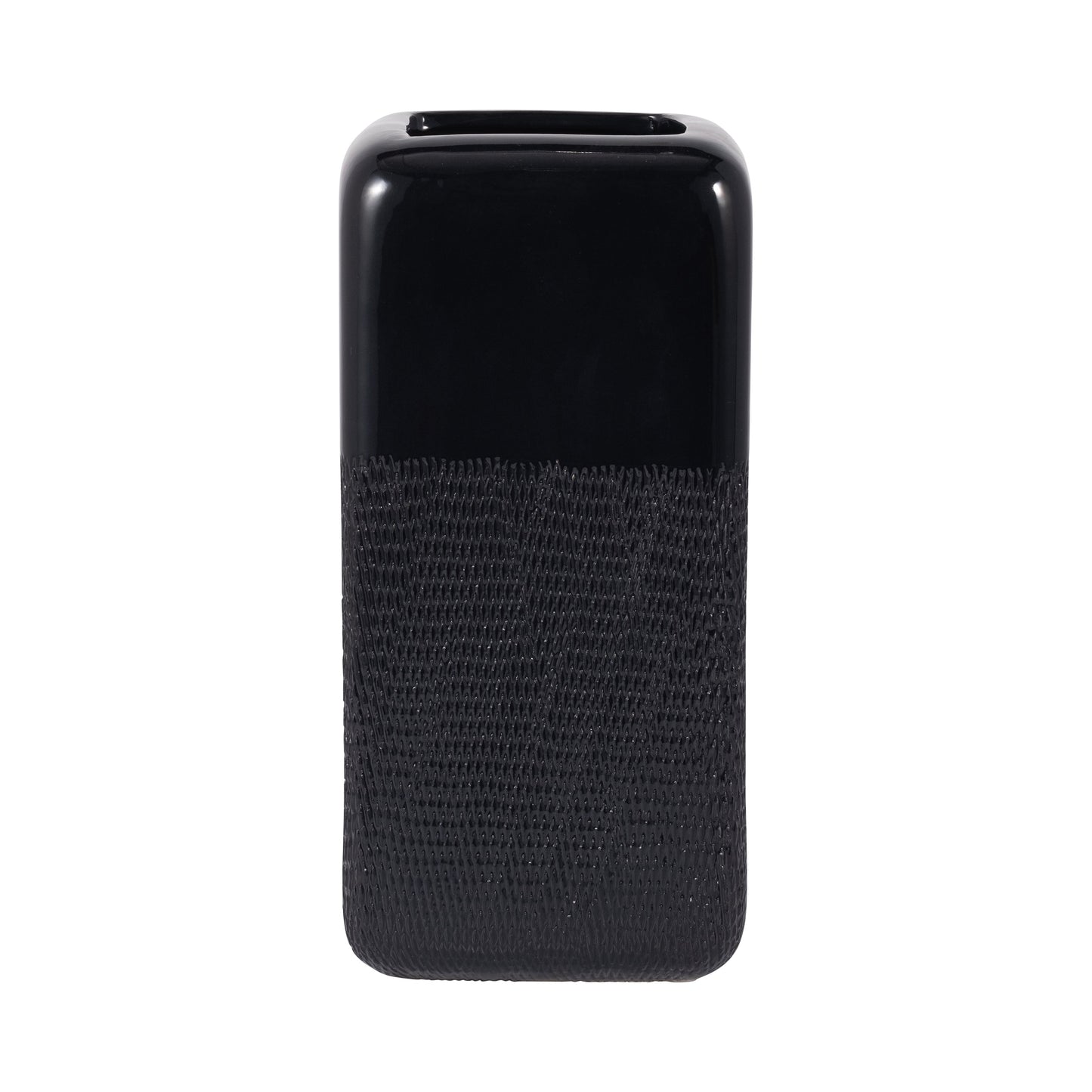 Cer, 12" Squared Grooved Vase, Black