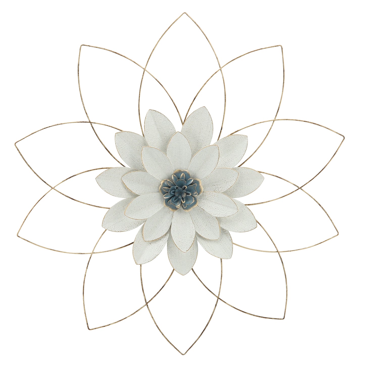 Metal 25" Wall Flower, White/blue, Wb