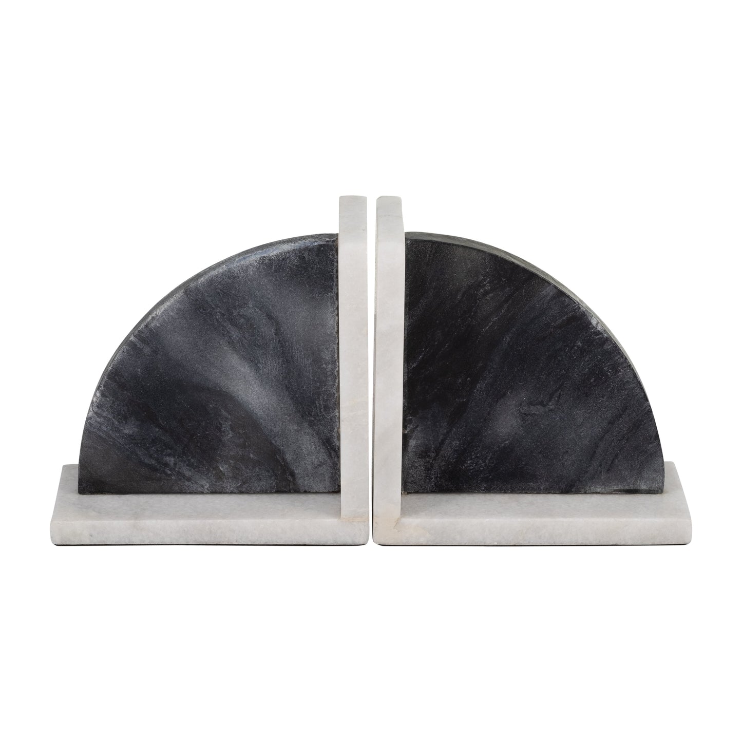 Marble,s/2 6"h,rounded Bookends,black/white