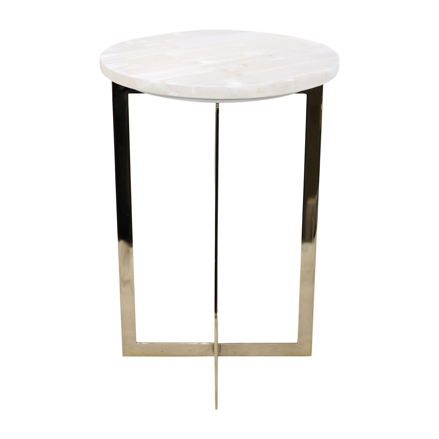 Metal, 20" Selenite Top Accent Table, Ivory/gold