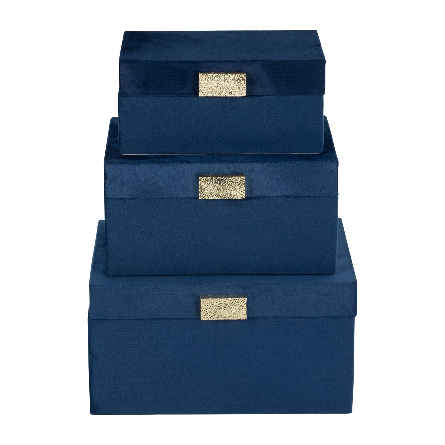 S/3 7/8/9" Velveteen Box W/ Hammered Knob, Nvy/gld