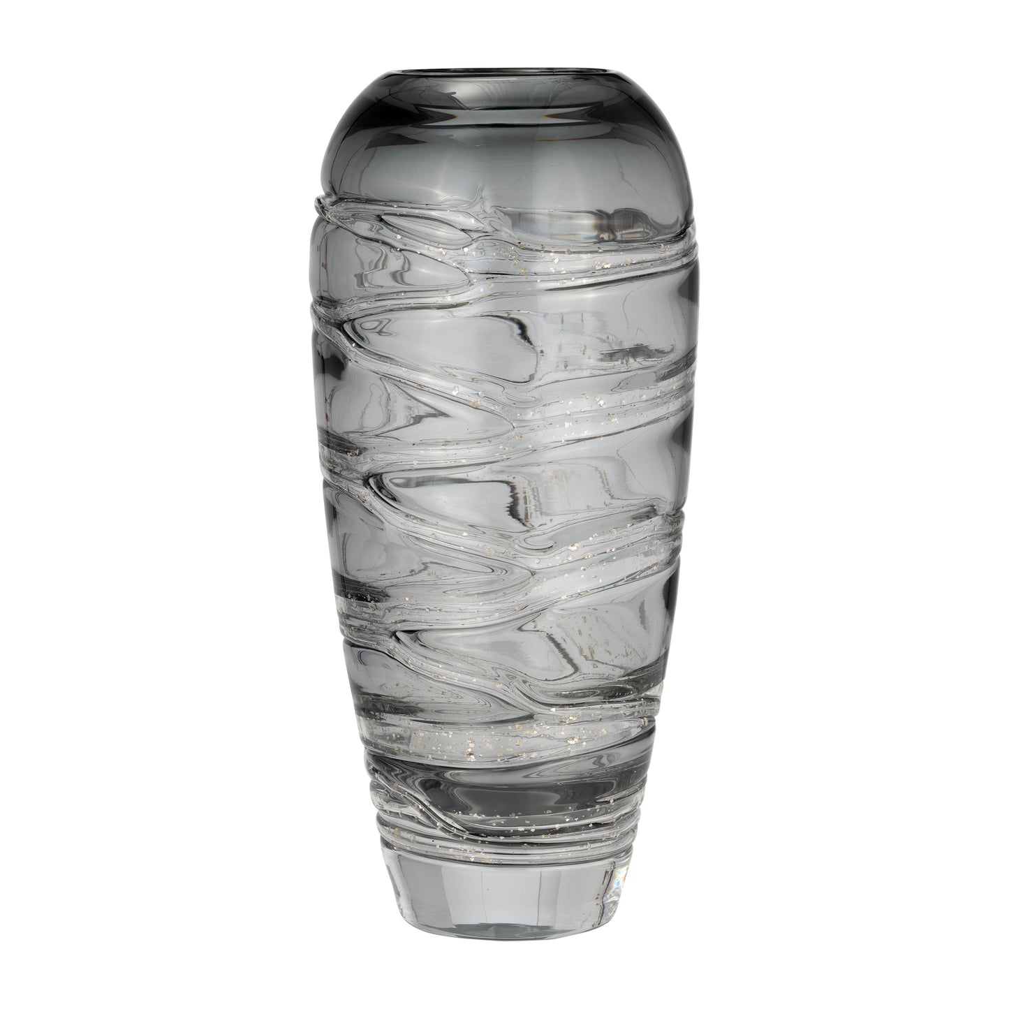 Glass, 13"h Veined Vase, Smoke