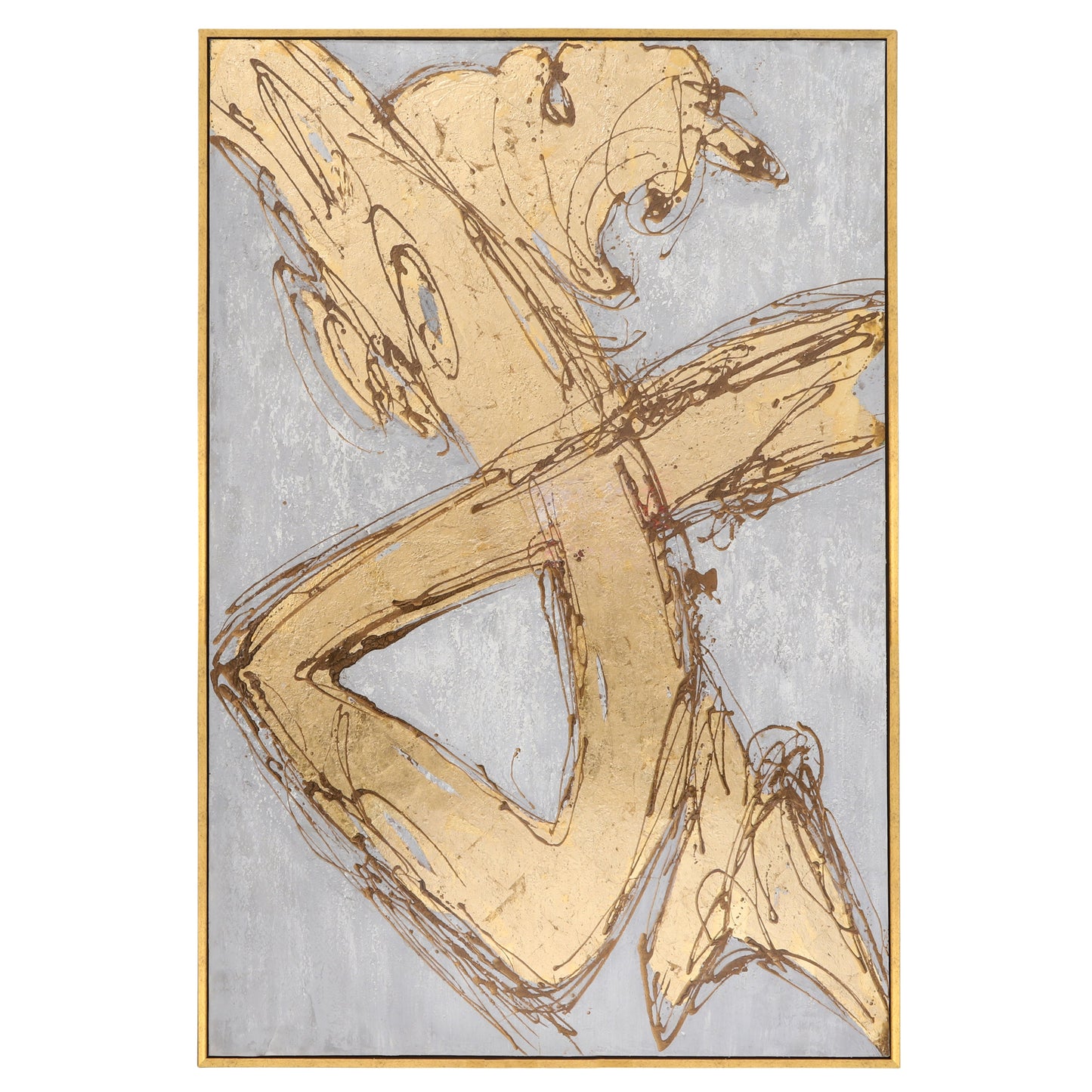 74x50 Handpainted Oil Canvas Abstract, Gold/aqua