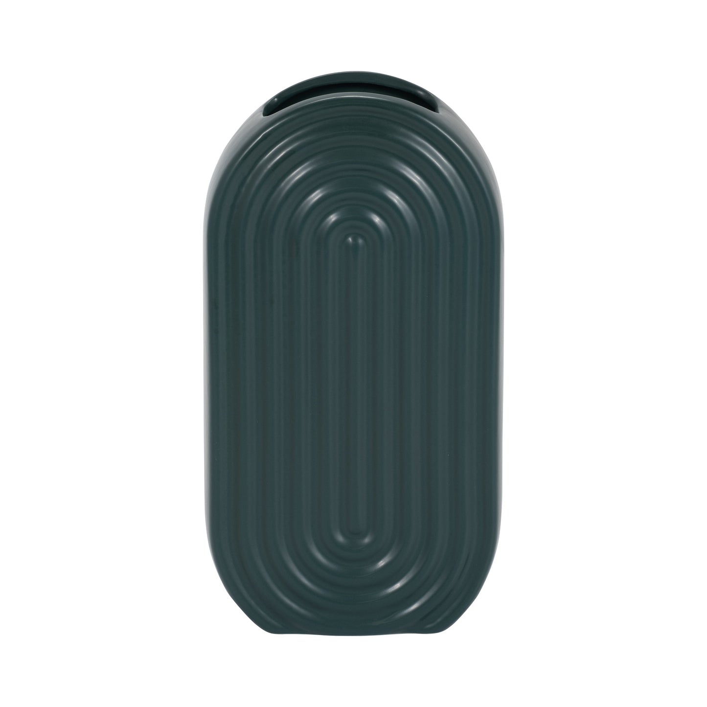 Cer, 11" Oval Ridged Vase, Deep Teal
