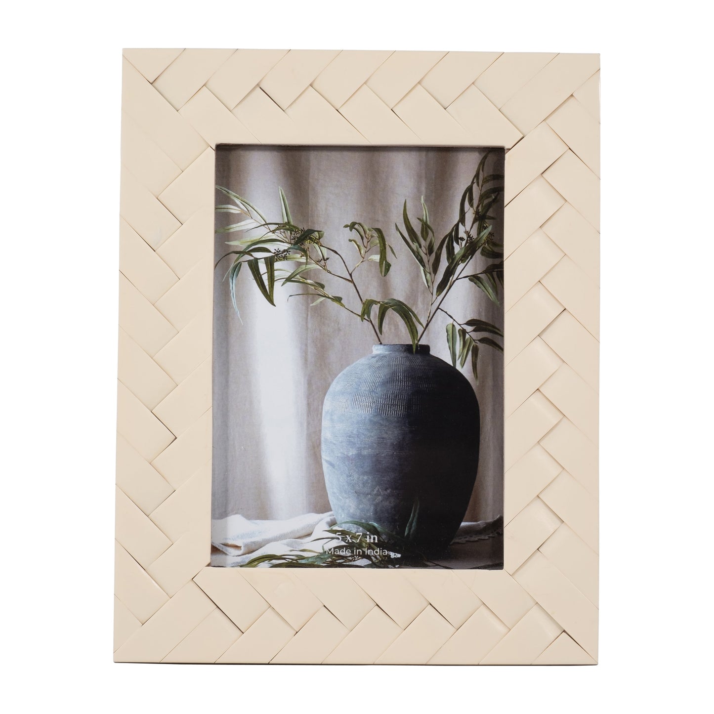 Resin, 5x7 Woven Photo Frame, Ivory