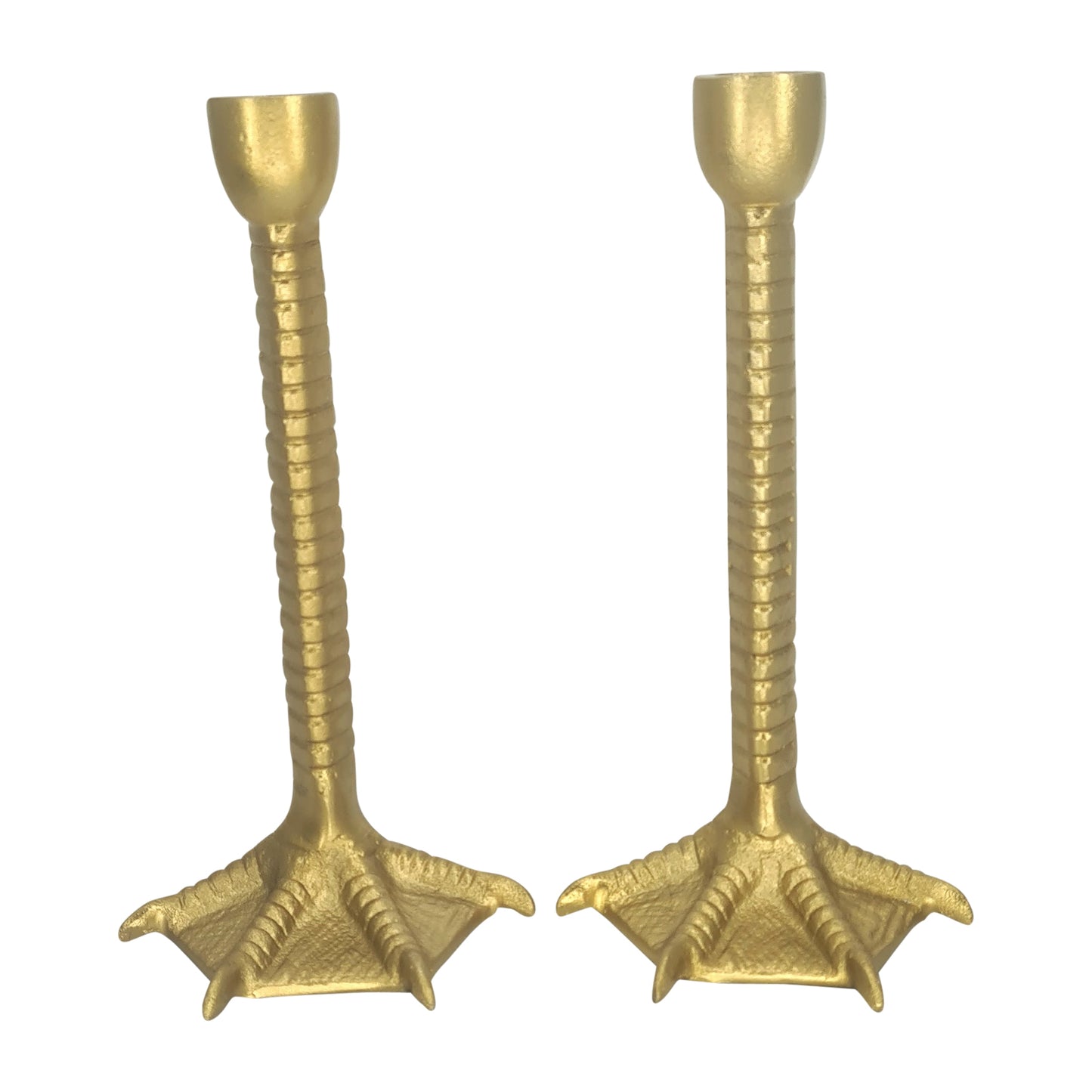 Metal, S/2 9" Bird Legs Taper Candle Holders, Gold