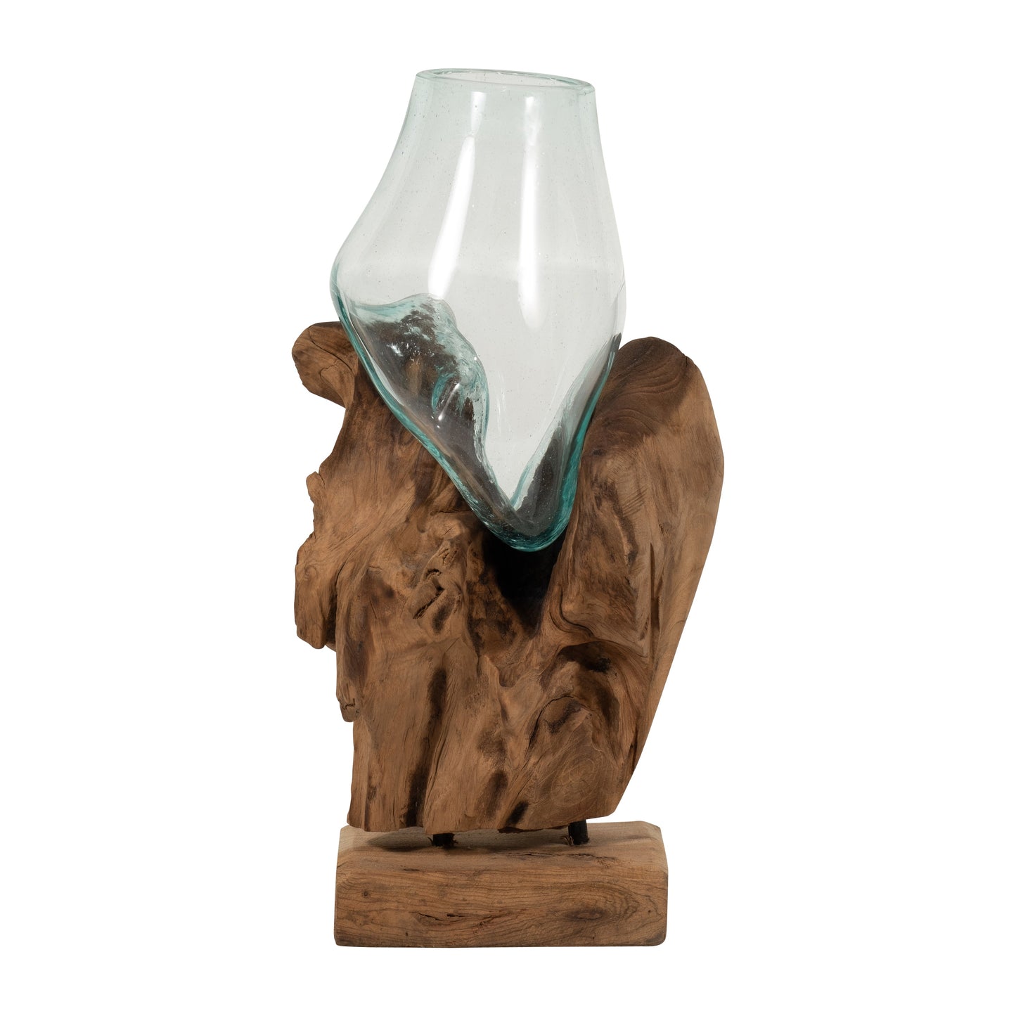 Glass 13"h Vase In Wood Stand, Brown