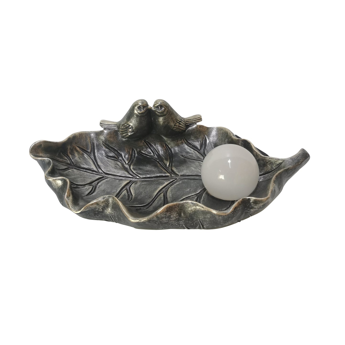 13" Birdbath With Solar Orb, Bronze