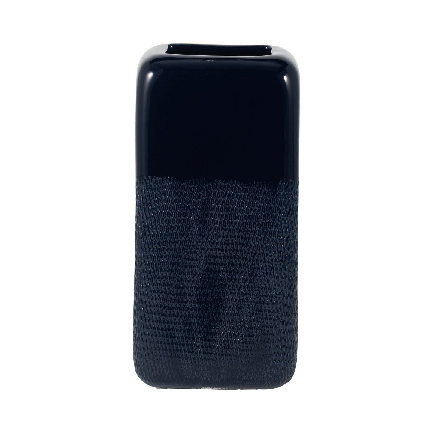 Cer, 12" Squared Grooved Vase, Navy Blue